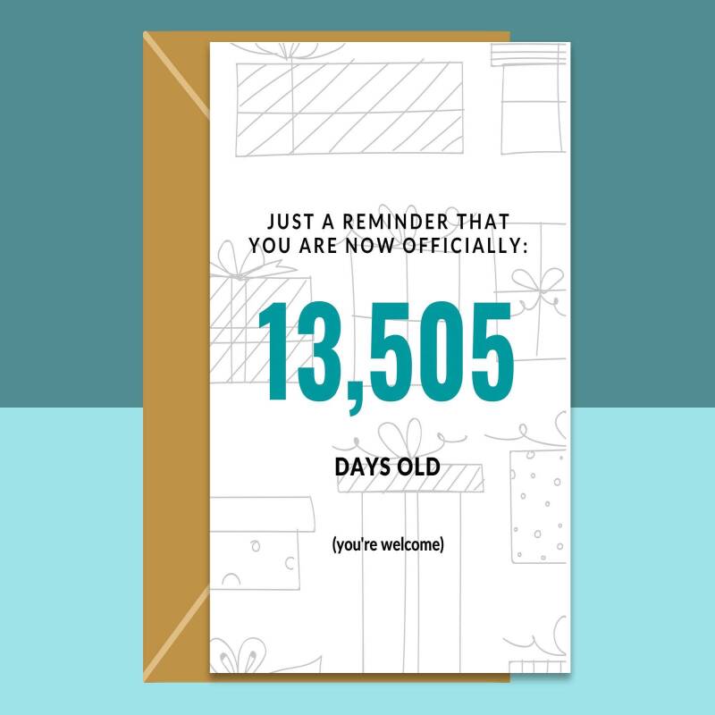 Funny 37th Birthday Card - Age in days - For him or for her