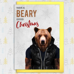 Have a beary good Christmas bear in clothes, bear pun Christmas, Holidays, Xmas, festive card (Animalyser) (Size A6/A5/A4/Square 6x6") - A6: Single card