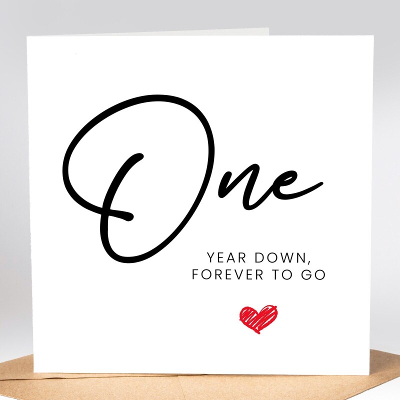 First Anniversary Card, 'One Year Down, Forever to Go' - Paper Anniversary Gift - Anniversary Gift for Husband / Wife  1st Anniversary Card