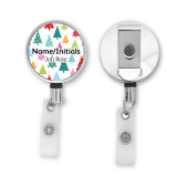 Personalised Metal ID Reel - Colourful Christmas Trees