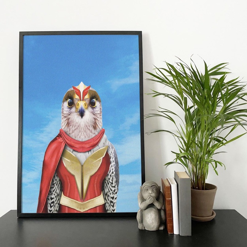 Falcon in clothes, animal print, wall art - A5 - Glossy