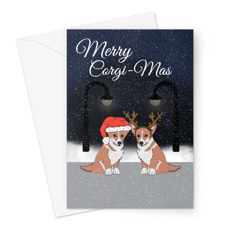 Merry Christmas Card - Cute Corgi Dogs - A5 Greeting Card - A5 Portrait - 1 Card