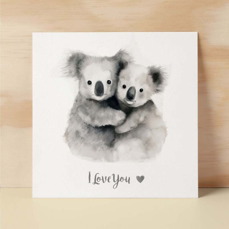 Anniversary or Valentine's Day Card For Wife Anniversary Card For Husband Boyfriend or Girlfriend Valentines Card For Him or Her Koala Love - Square (6x6) / Blank Message