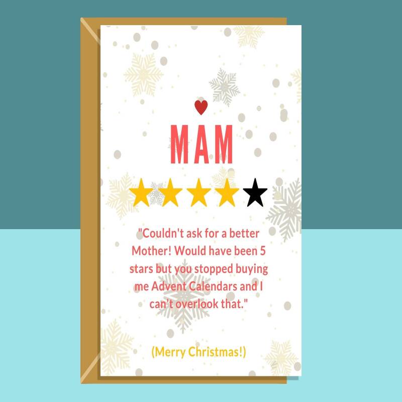 Funny Mam Christmas Card - Personalised if required - Ideal Greetings Card for your Mam this Xmas - Blank inside