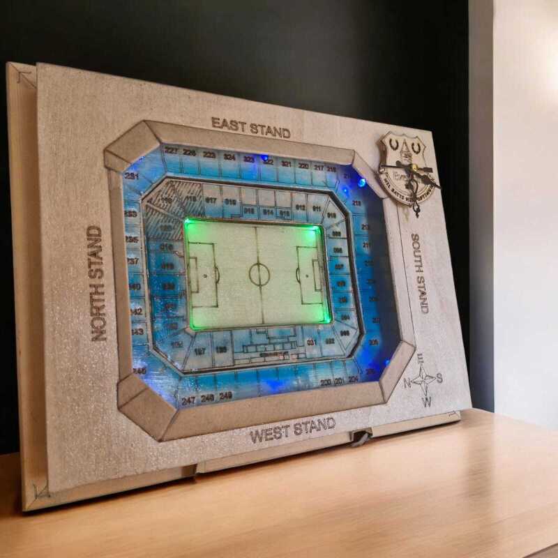 Everton Stadium 3D LED Wooden Clock – Unique Handmade Gift for Football Fans