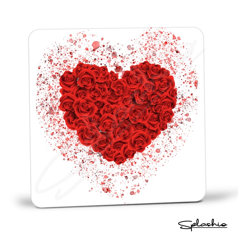 Coaster HEART OF ROSES Splatter Art Print, High Gloss Coaster, Splash Art, Kids Room Custom Art Work Colourful Rose Art Personalised Coaster - Single Coaster