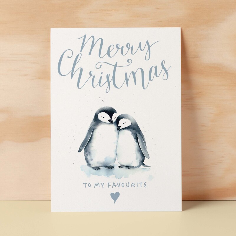 Christmas Card For Her Card For Him Xmas Card For Girlfriend or Boyfriend Christmas Card for Wife Christ Card For Husband Cute Penguins - Large (5x7) / Blank Message