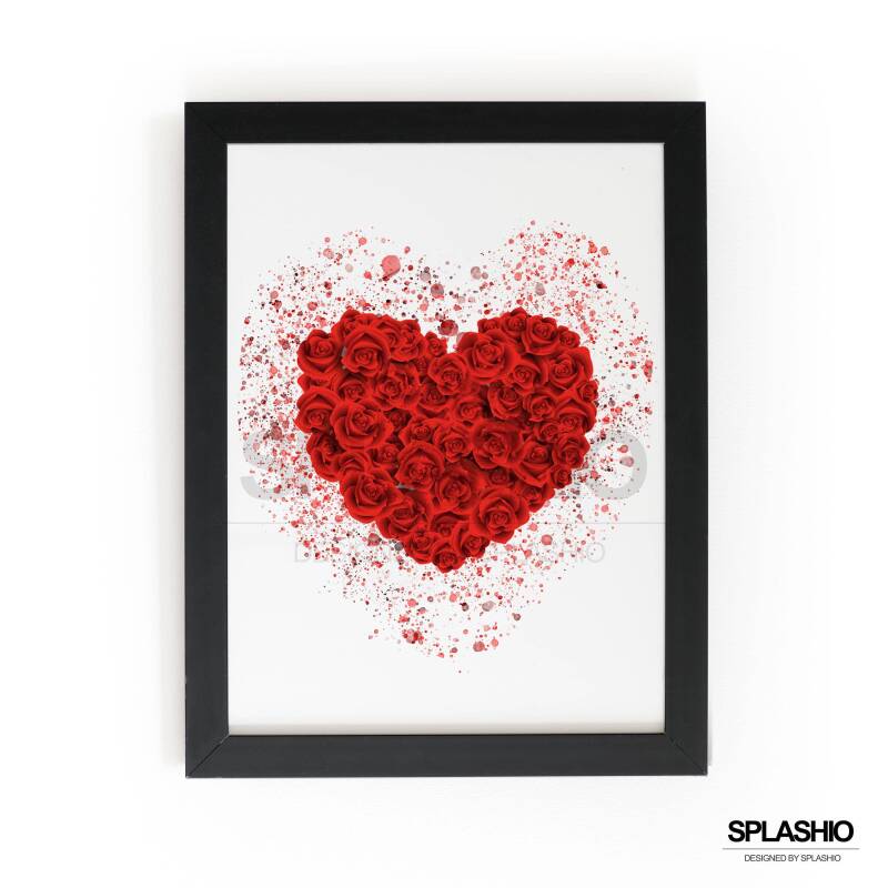 BOUQUET ROSES Heart Shape Splatter Art Print, High Gloss Print, Splash Art, Home Decor, Romantic Art, Floral Prints Custom Art - A6