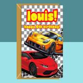 6th birthday card - Cars - Personalised - For Him or Her - 6 Year Old Son, Nephew, Grandson, Friend, Niece, Daughter, Granddaughter