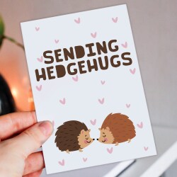 Sending hedgehugs hedgehogs, cute animal, thinking of you, with sympathy, bereavement, get well soon card (Size A6/A5/A4/Square 6x6") - A6: Single card