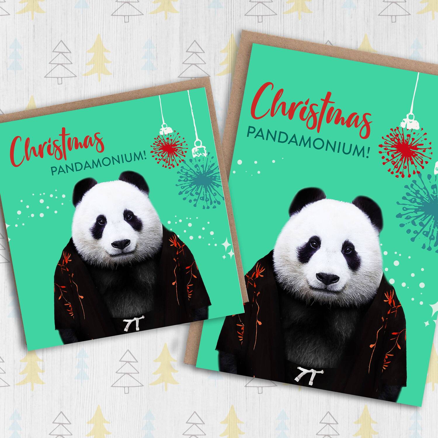 Christmas Pandamonium panda, animal in clothes Holidays, Xmas, festive card for friend, neighbour (Animalyser) (Size A6/A5/A4/Square 6x6") - A6: Single card