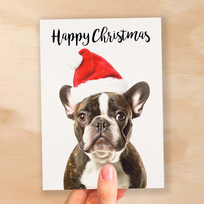 Christmas Card For Him or Her Christmas Card With A Dog French Bulldog Dog Christmas Card For Anyone Friend Fun Christmas Card of a Dog - Small (4x6) / Blank Message