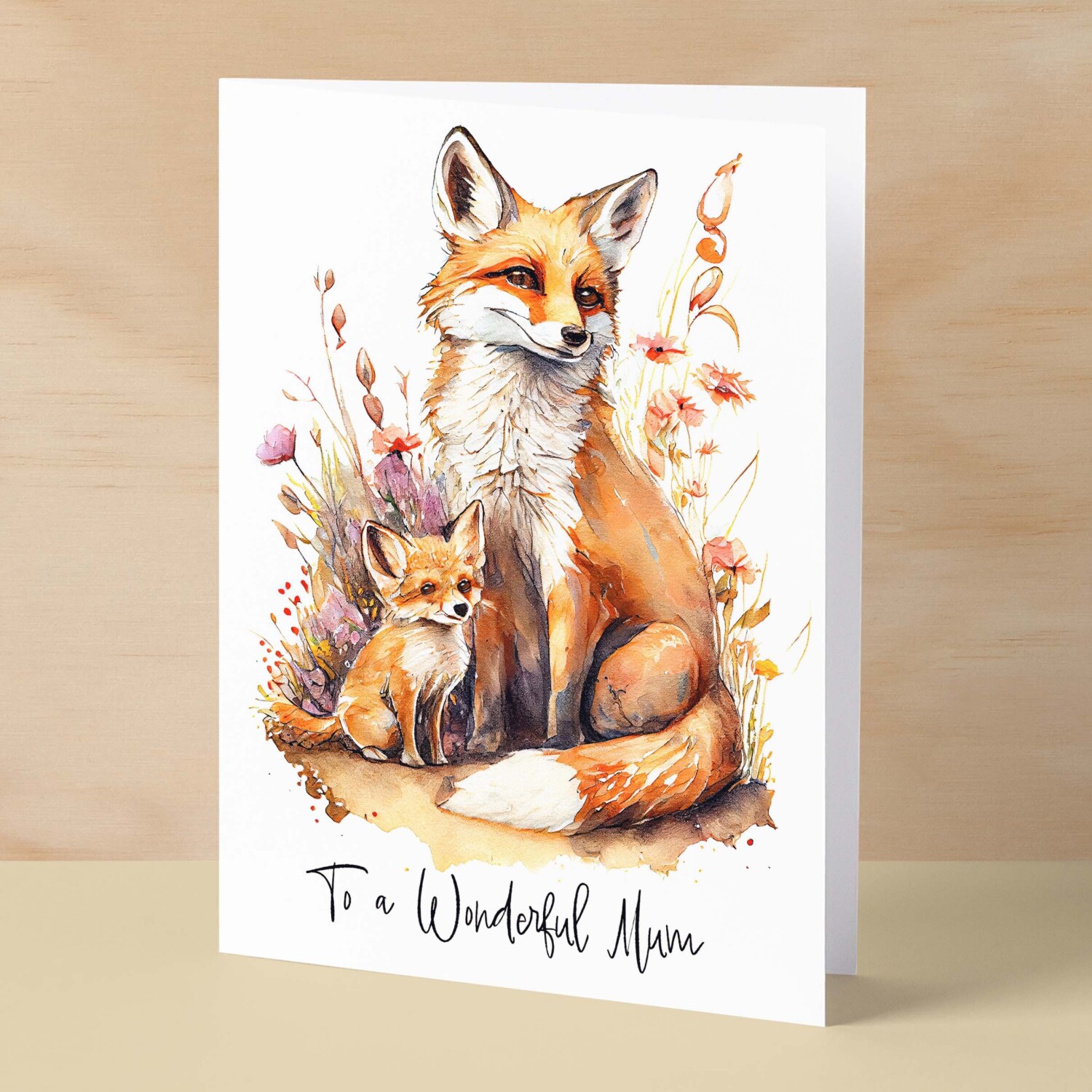 Birthday Card For Mum Card for Mothers Day Birthday Card For Her Birthday Gift For Mum Happy Birthday Card For Mum with Fox Illustration - Small (4x6) / Blank Message