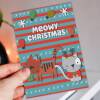 Meowy Christmas funny, cute cat, kitten, feline, pet, cat lady, cat owner Christmas, holidays, festive card (Size A6/A5/A4/Square 6x6") - A6: Single card