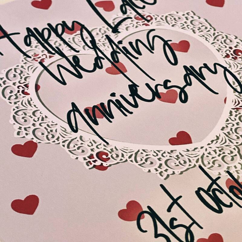 Personalised Lace (13th/13 years) anniversary card: Personalised with date (Size A6/A5/A4/Square 6x6") - A6: Single card
