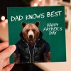 Dad knows best cute bear in clothes Father's Day card for dad, daddy, father from son, daughter (Animalyser) (Size A6/A5/A4/Square 6x6") - A6: Single card