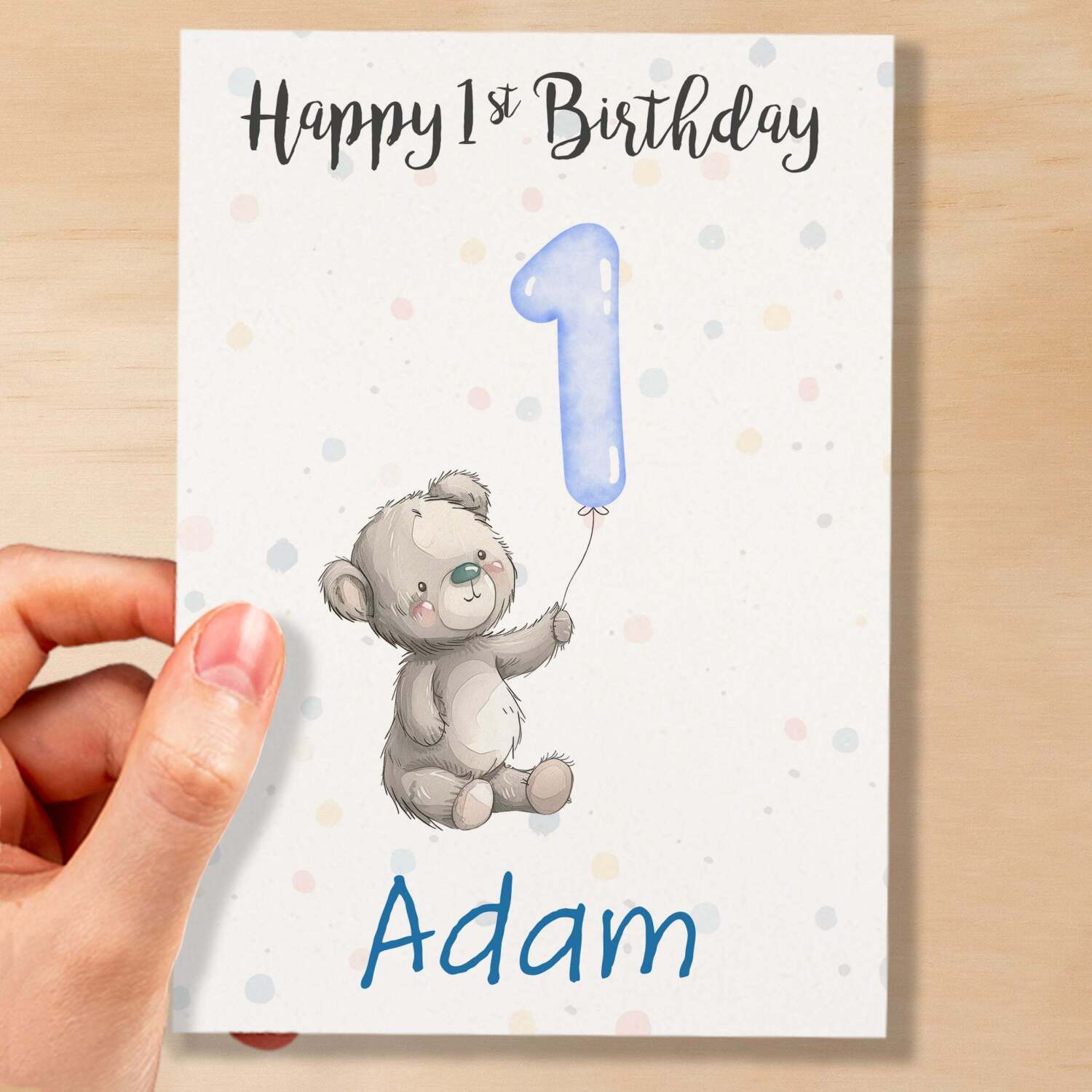 Personalised 1st, 2nd, 3rd, 4th, 5th Birthday Card for Son, Grandson, Nephew, Godson, Boys Teddy Bear Card - 1 - One - Blank Message