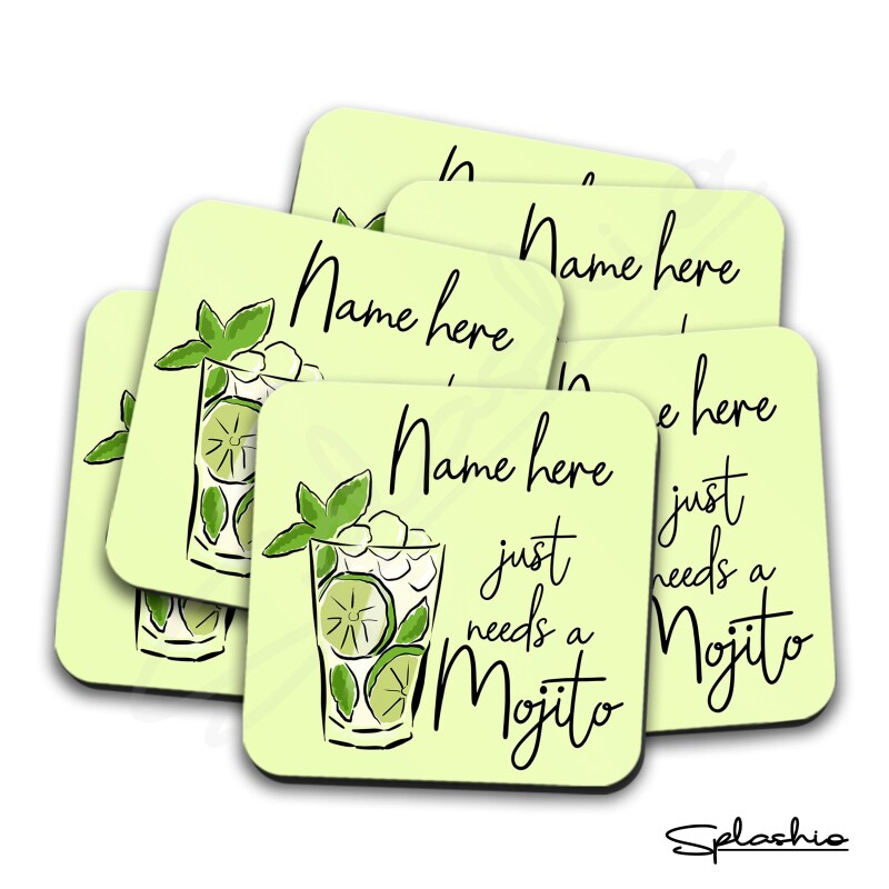 MOJITO Cocktail Personalised Coaster, Cocktail Mojito Coaster, Fathers Day gift, Christmas Coaster, Secret Santa, Birthday Gift, Home Bar. - Single Coaster