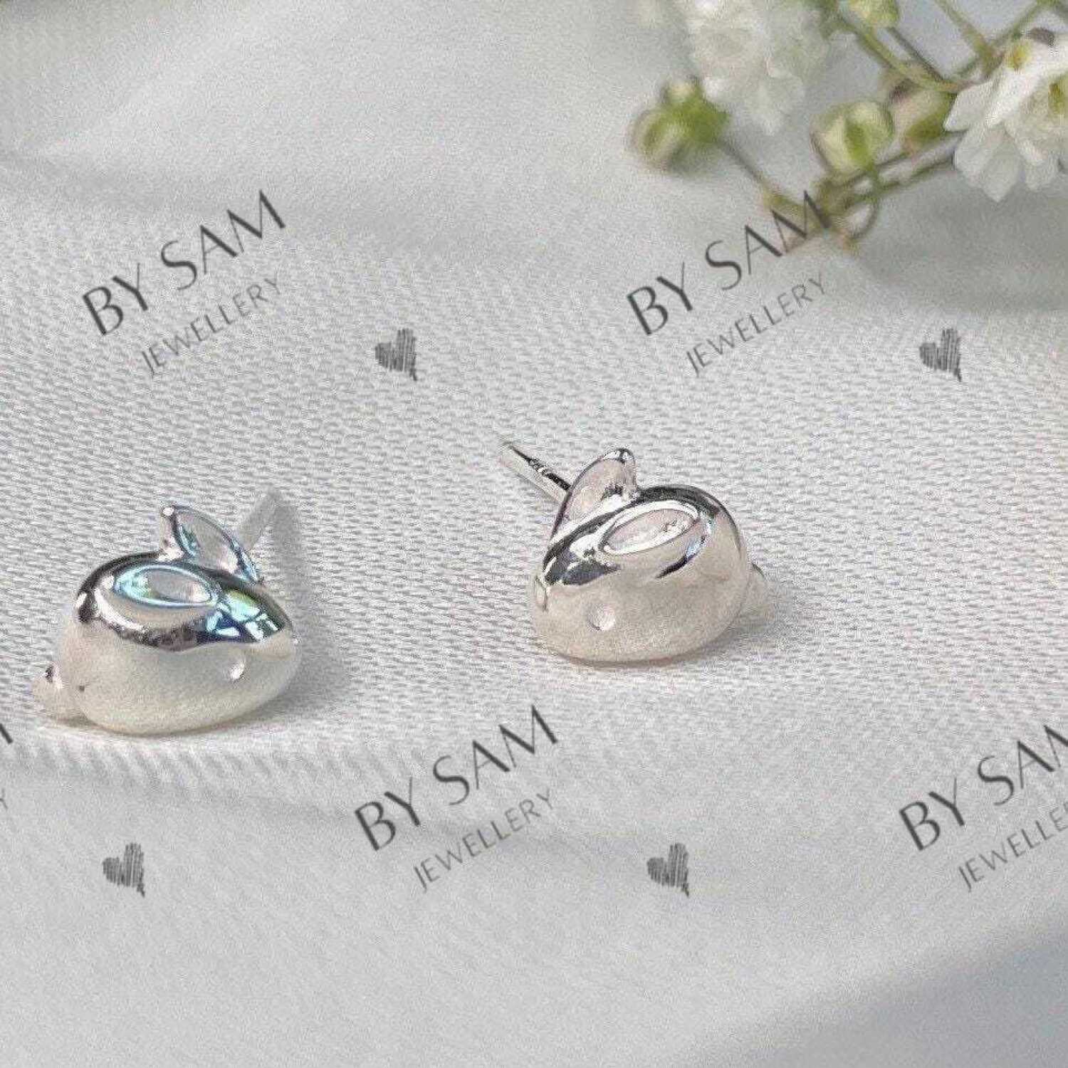 Little Girls sterling silver Bunny earrings - Default Title