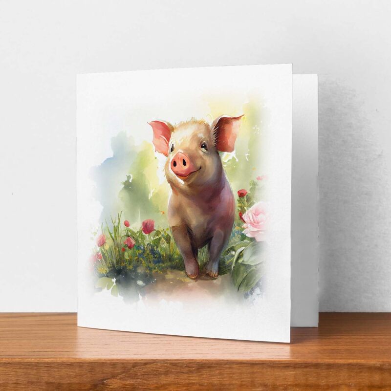 Notelet Card of a Pig For Anyone Any Occasion Card For Her or For Him Card For Birthday or Easter Card Thank You Card - Square (6x6) / Blank Message