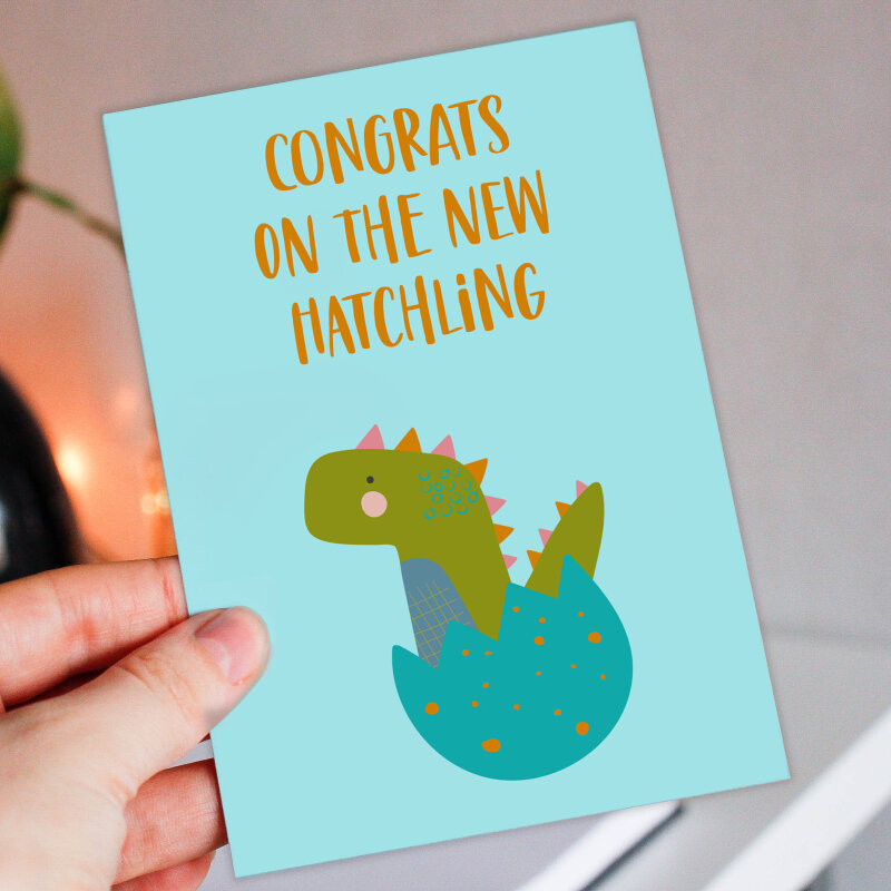 Congrats on the new hatchling cute dinosaur, dino new baby, baby shower, new parents, son, daughter card (Size A6/A5/A4/Square 6x6") - A6: Single card