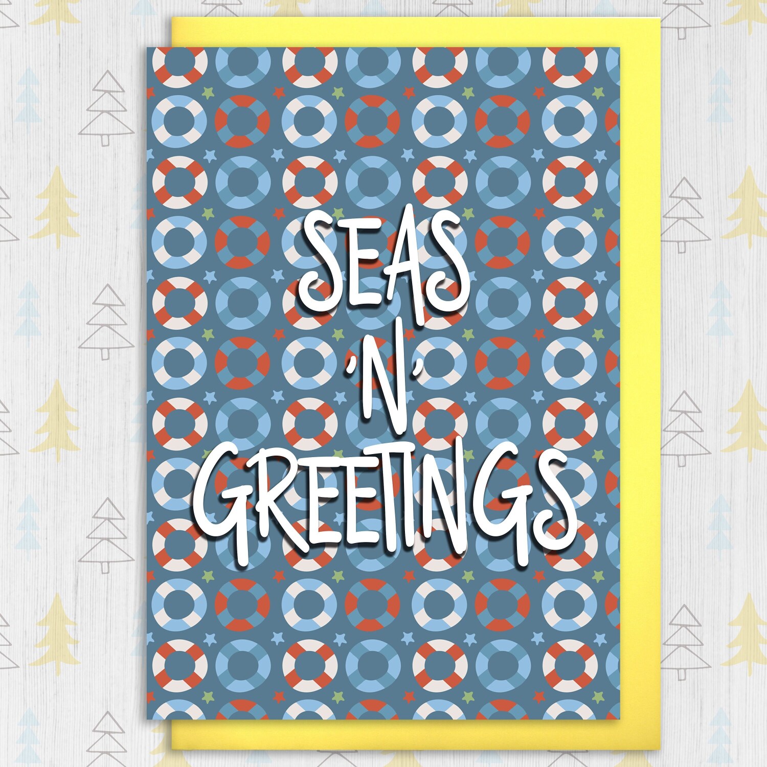 Seas 'n' Greetings sea, boat-themed, cruise liner Christmas, Holidays seasons greetings card (Size A6/A5/A4/Square 6x6") - A6: Single card