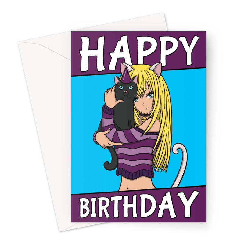 Japanese Manga Birthday Card For Cat Lover - A5 Portrait - 1 Card