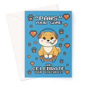 Video Gamer Birthday Card - Shiba Inu