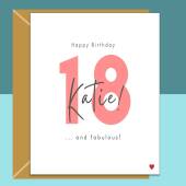 18th Birthday Card - Personalised - For Her or For Him - Perfect custom greetings card for a friend or someone else turning 18 years old.