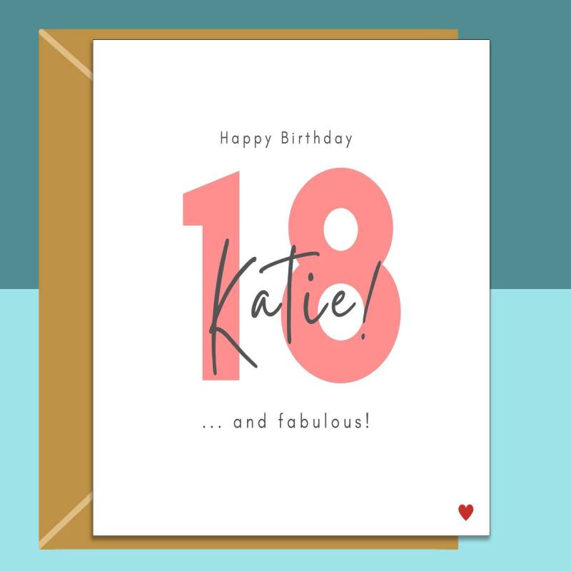 18th Birthday Card - Personalised - For Her or For Him - Perfect custom greetings card for a friend or someone else turning 18 years old. - Blank inside - Small