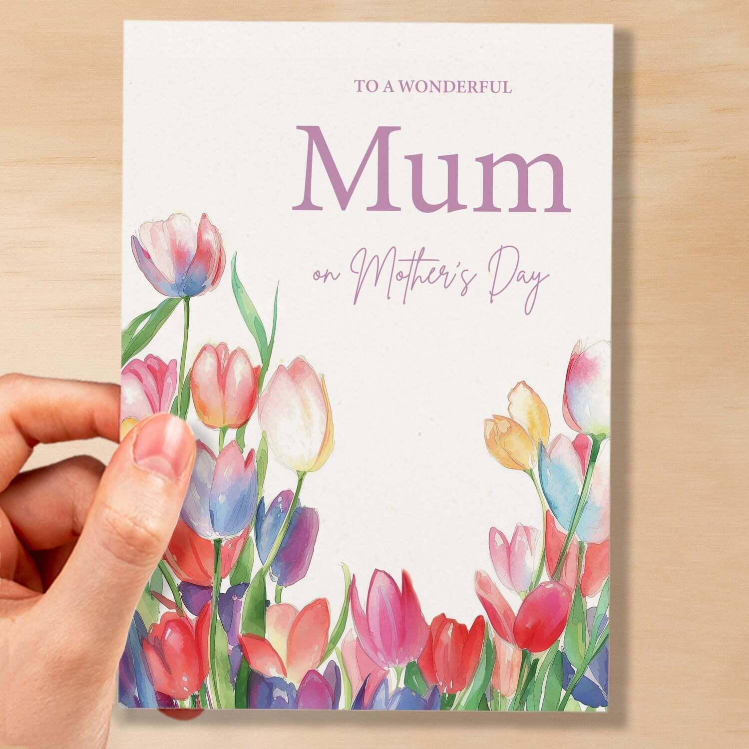 Mother's Day Card For Mum Mothering Sunday Card Love Mum Card Mother's Day Card with Flowers Tulips Wonderful Mum Card - Large (5x7) / Blank Message