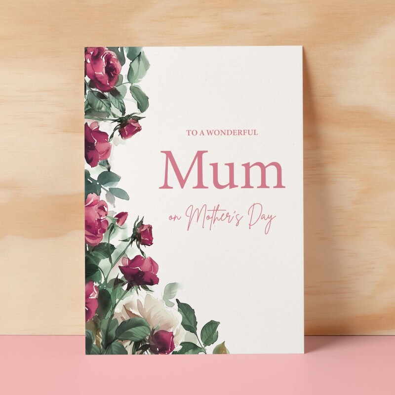 Mother's Day Card For Mum Mothering Sunday Card Love Mum Card Mother's Day Card with Flowers Roses Wonderful Mum Card - Large (5x7) / Blank Message