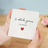 5th Anniversary Card For Wife, Husband, Girlfriend or Boyfriend, Simple Love Heart, Modern & Charming Gesture