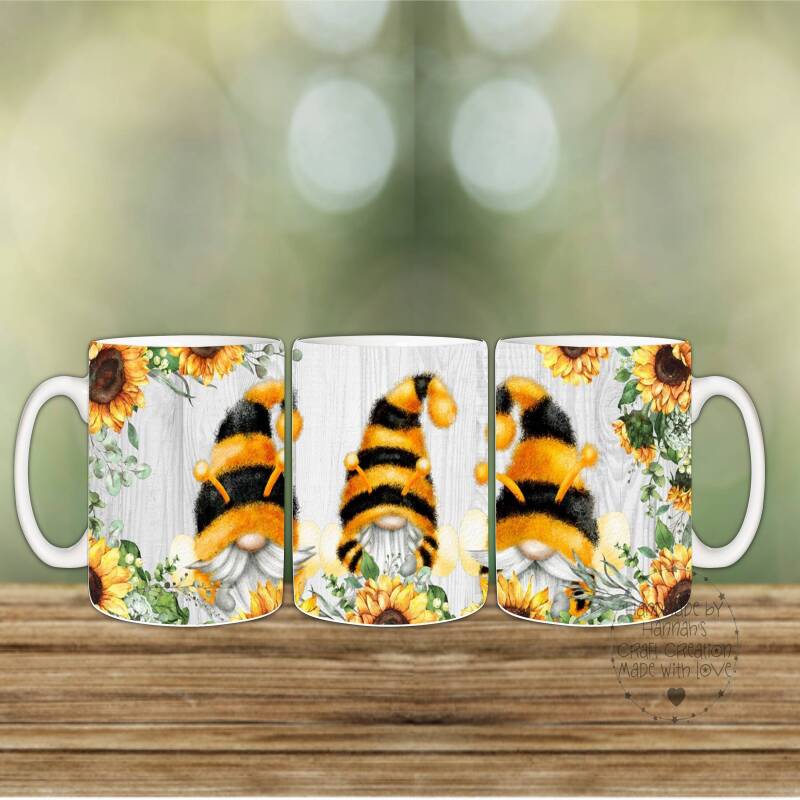 Adorable Gnome Mugs with Sunflower and Bee Design - Honeycomb