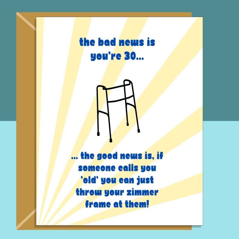 Funny 30th Birthday Card - Personalised inside if required - For Him or For Her, brother, sister, friend - Cheeky Card for 30 year old. - Blank inside - Regular - Matte