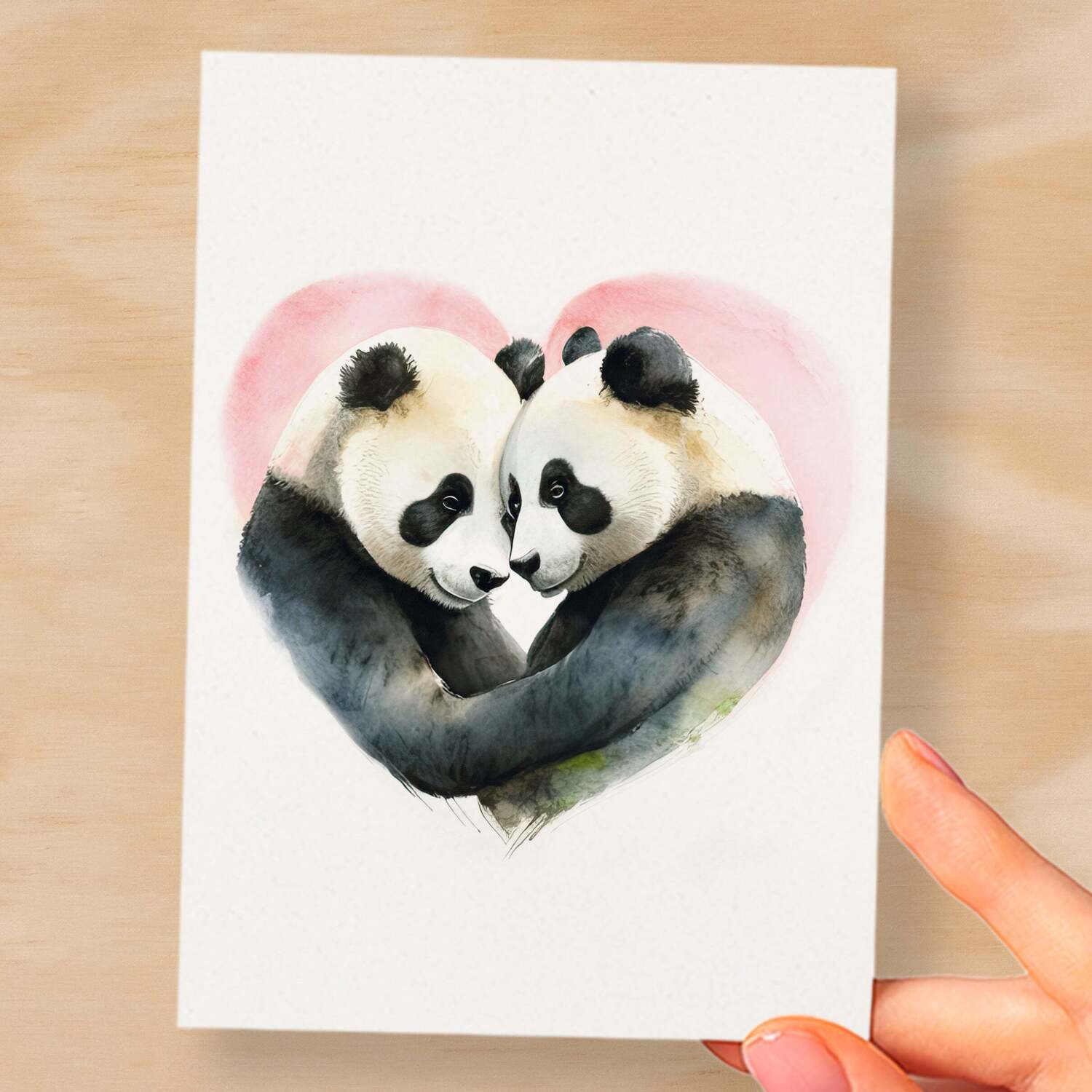 Anniversary or Valentine's Card for Her Anniversary Card for Wife Valentines Day Card For Husband Boyfriend or Girlfriend Cute Pandas - Small (4x6) / Blank Message