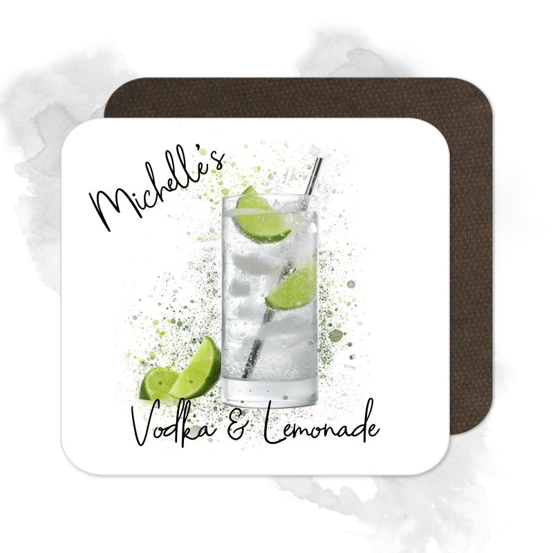 Personalised Vodka & Lemonade Coaster with Splash Effect