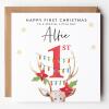 Personalised Children's First Christmas Card - Reindeer Watercolour Number - 1st Christmas Card for Child - Kids Christmas Gift First Xmas