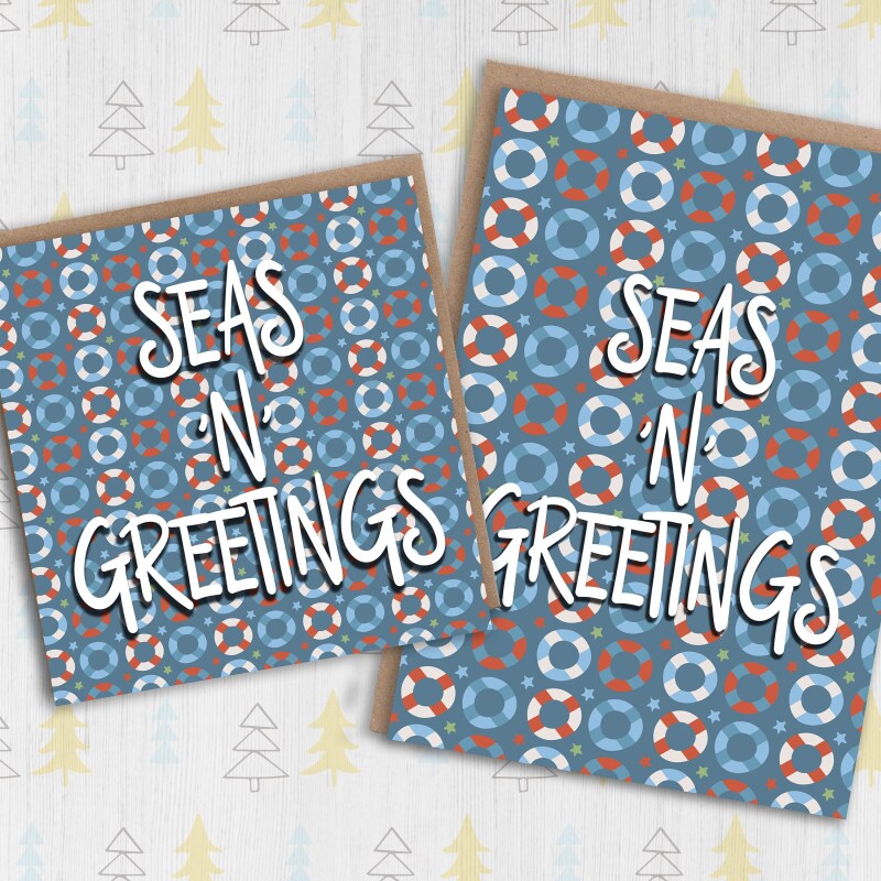 Seas 'n' Greetings sea, boat-themed, cruise liner Christmas, Holidays seasons greetings card (Size A6/A5/A4/Square 6x6") - A6: Single card