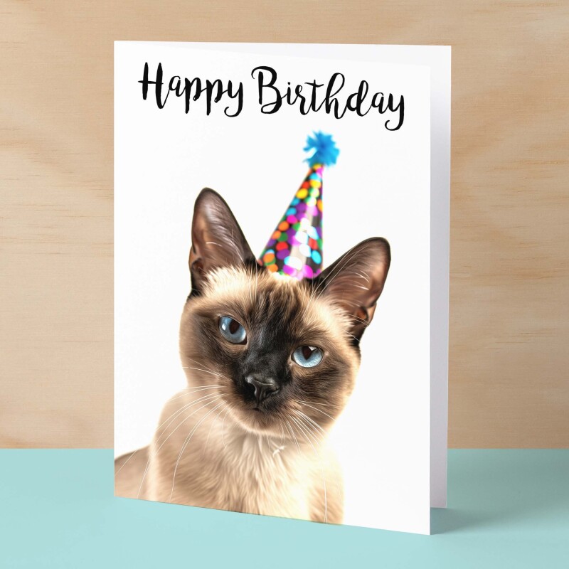 Birthday Card For Anyone Birthday Card For Friend Birthday Card For Her or For Him Siamese Cat Birthday Card For Son or Daughter - Small (4x6) / Blank Message