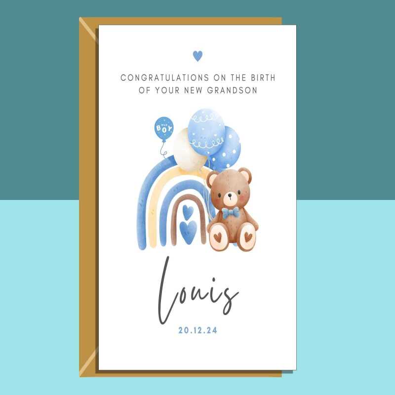 Your new Grandson Card - Congratulations on the birth of your grandson - Personalised Card - New Baby Customised Card - For grandparents - Regular - Matte - Personalised Inside