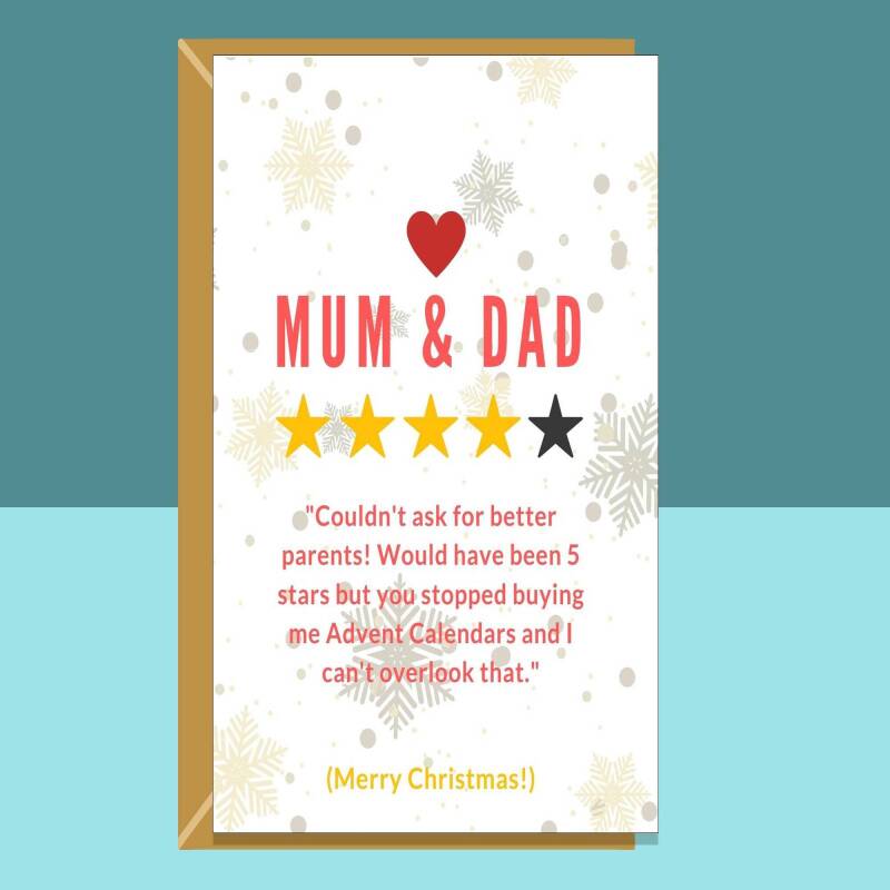 Funny Mum & Dad Christmas Card - Ideal for your parents this Xmas - Greetings Card - Can be Personalised inside - Blank inside - Large