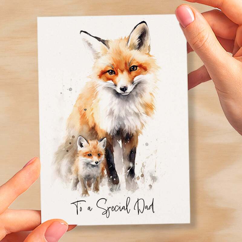 Birthday Card For Dad Card for Father Day Birthday Card For Him Birthday Gift For Dad Happy Birthday Card For Dad with Fox Illustration - Small (4x6) / Blank Message