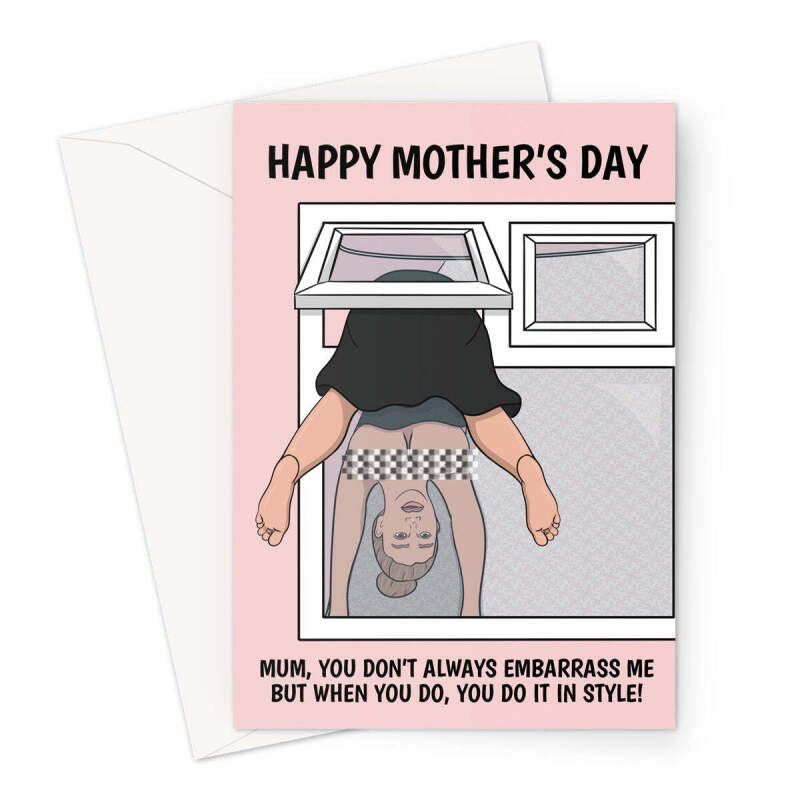 Funny Mother's Day Card - Woman Falling Through Window - A5 Portrait - 1 Card