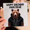 Happy birthday papa bear cute animal in clothes birthday card for dad, father, daddy, papa from son, daughter, child, children (Animalyser) - A6: Single card