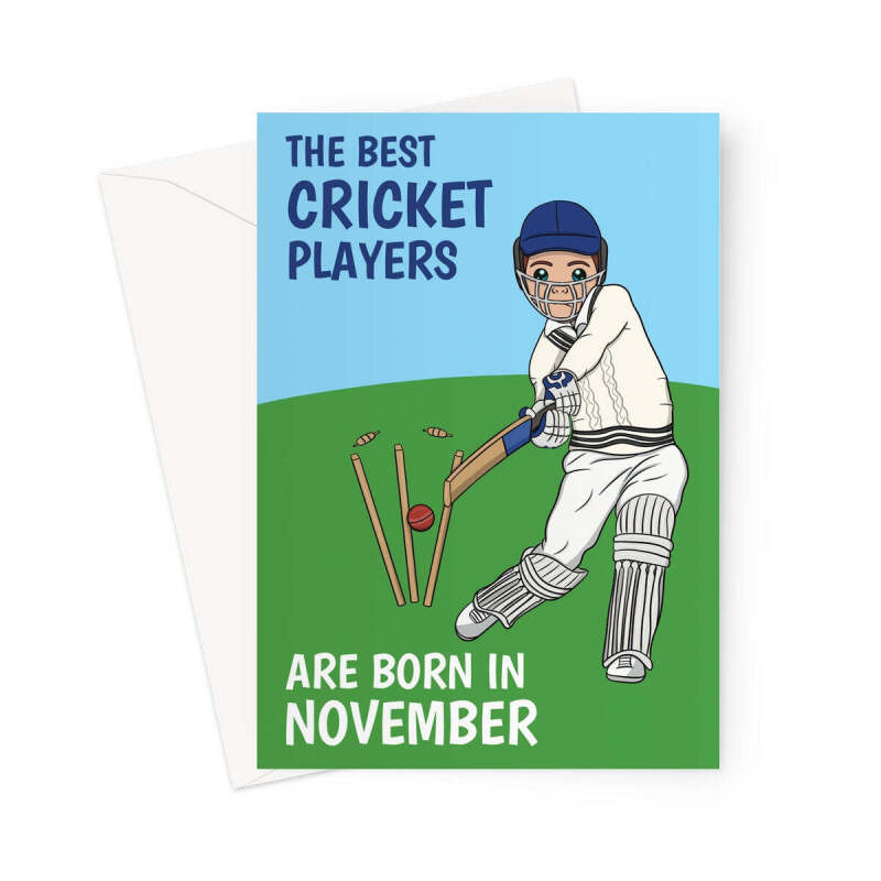 Cricket Player Birthday Card Born In November - A5 Portrait - 1 Card