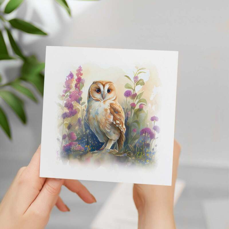 Postcard Prints - Notelet Card of a Owl For Anyone Any Occasion Card For Her or For Him Card For Birthday or Easter Card Thank You Card - Square (5.5x5.5) / Blank Inside