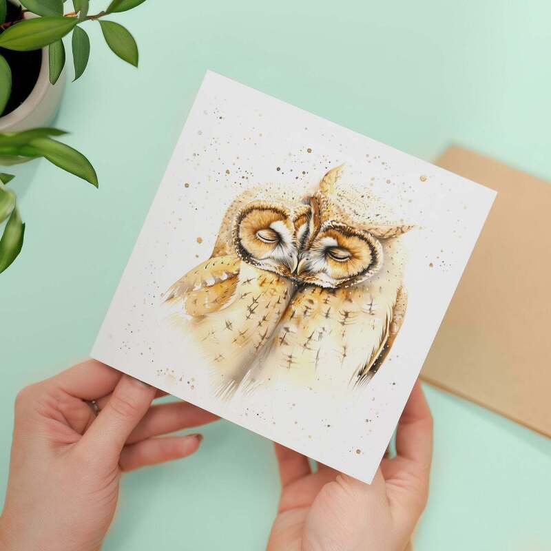 Anniversary Card For Husband or Wife Anniversary Card For Boyfriend or Girlfriend Cute Owls Wedding Anniversary For Couple - Square (5.5x5.5) / Blank Inside
