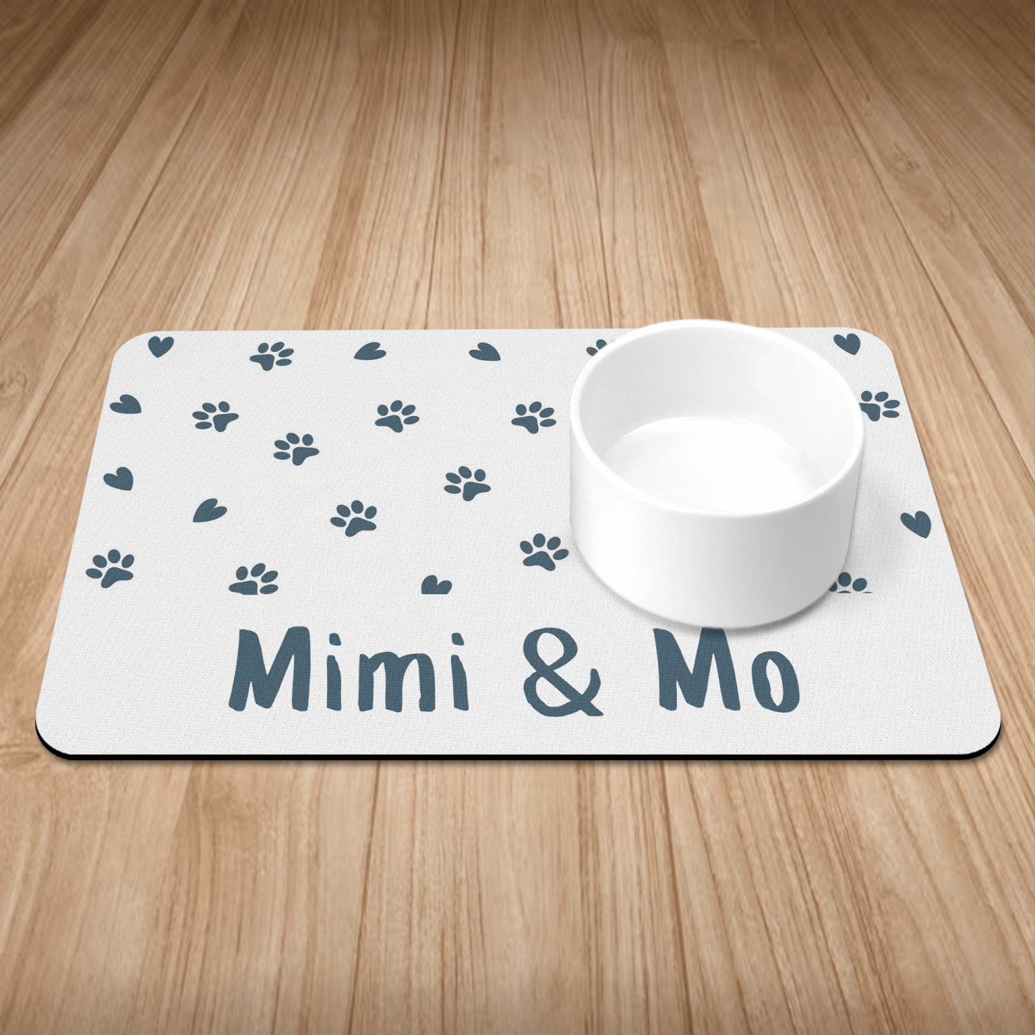 Personalised Simple Paw & Heart Print Puppy/Dog Bowl Mat