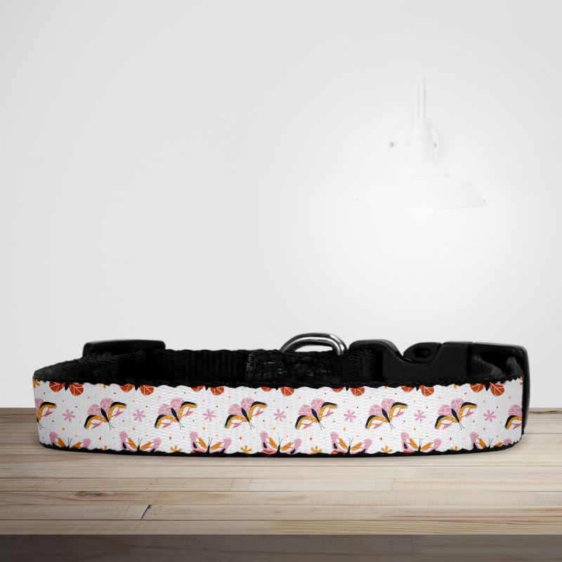 Nature Collection Pink & Orange Butterfly Print Dog/Puppy Collar - Small (29cm-46cm)